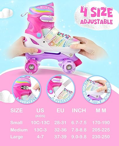 Miniatura 5 de SULIFEEL - Patines ajustables de estilo tie-dye arcoíris para niñas y niños de 3 a 5 años, 5 a 8 años, 6 a 12 años, rosa y morado, con luces, con