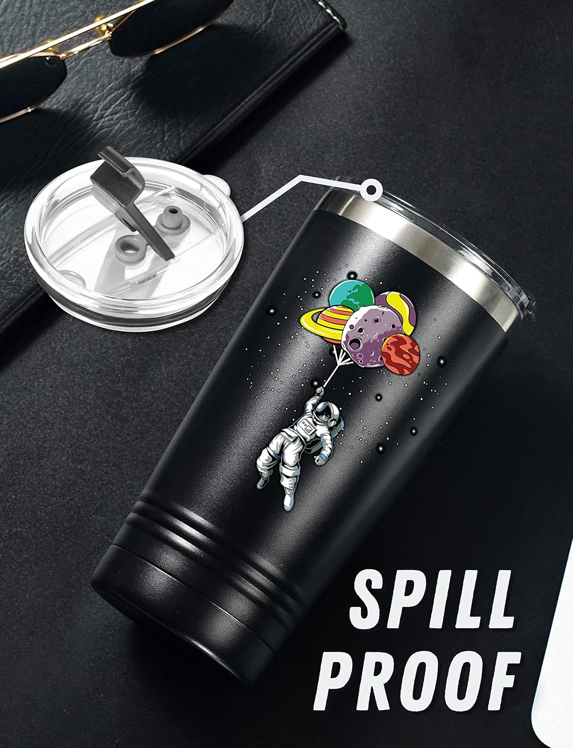 Onebttl Space Astronomy Gifts Tumbler Travel Coffee Mug, Astronauts Gifts for Astronomy Space Lover, Men, Boys, Christmas, Birthday, Stainless Steel Insulated 20oz/590ml - Balloon - Image 4