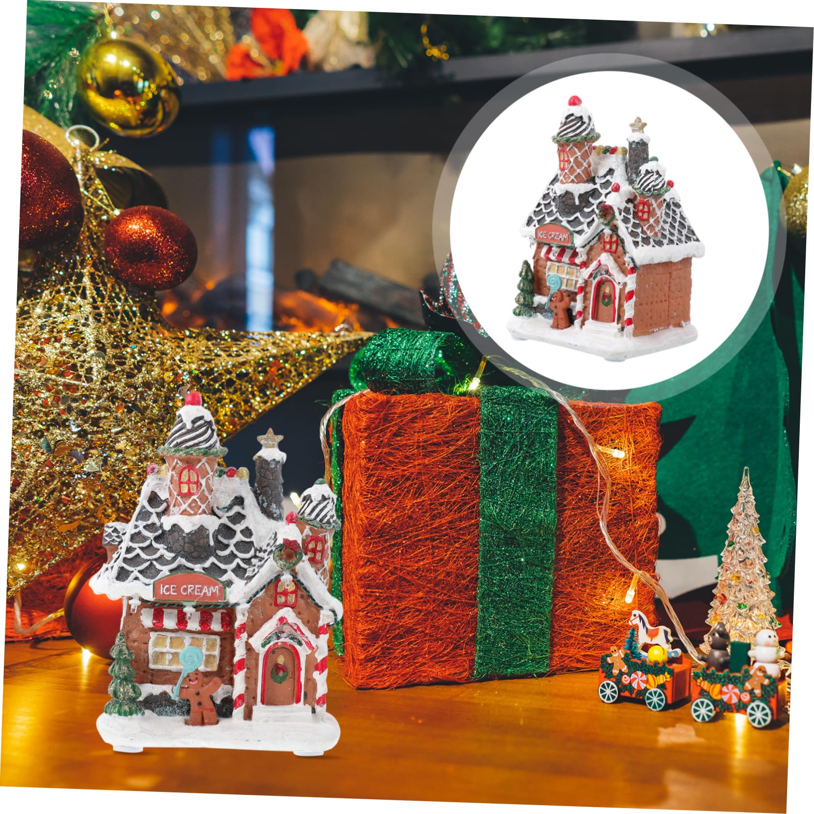 Amosfun Adorno Navideño de Resina Luz LED para Embellecimiento de Casa de Invierno, Acabado Fino y Color Festivo Adecuado para Fiestas de Navidad y Oficina