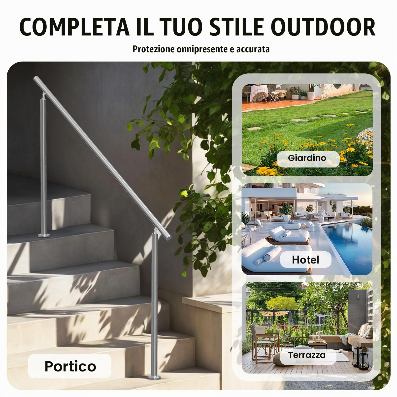 VEVOR Corrimano per Gradini Esterni, Lunghezza di 150 cm Ringhiere di Transizione in Acciaio Inossidabile con Kit di Installazione, Corrimano per Scale a Doppia Colonna per Anziani, Veranda, Terrazza