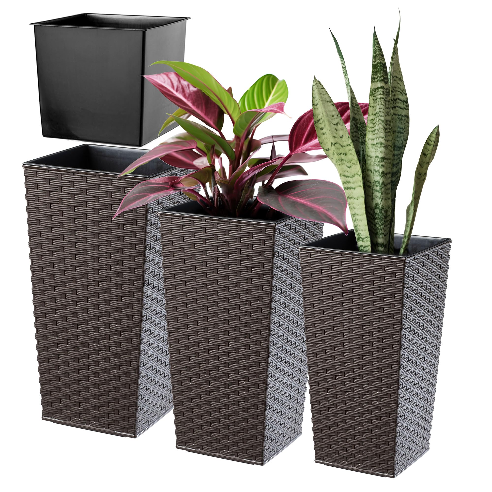 KADAX Bloempot, bloembak van kunststof, plantenbak voor bloemen, binnen en buiten, tuin, balkon, terras, huis, weerbestendig, imitatie rotan (36,5 cm hoog, mokka rotan