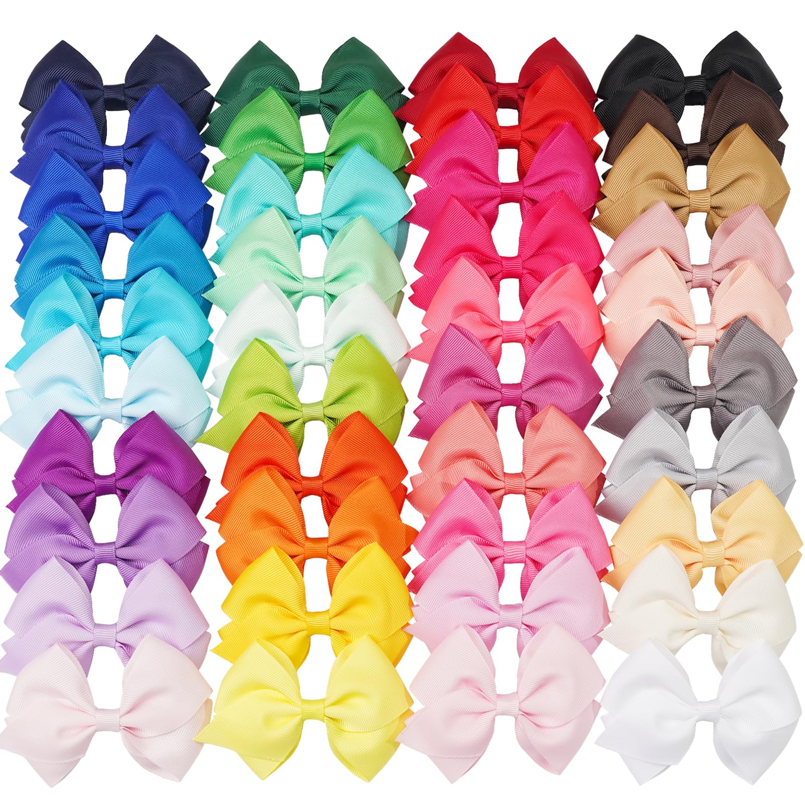 4 inch Hair Bow for Girls in 40 Colors, Grosgrain Ribbon PIgtail bows Alligator Hair Clips for Baby Girls Toddlers and Schoolgirls