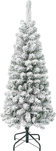 National Tree Company First Traditions Árbol de Navidad delgado de acacia flocado 45 pies