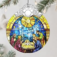 Vista 13 de Adorno de Navidad de natividad, decoración de Navidad de vitrales de 3 pulgadas, adornos de natividad para árbol de Navidad, regalos cristianos