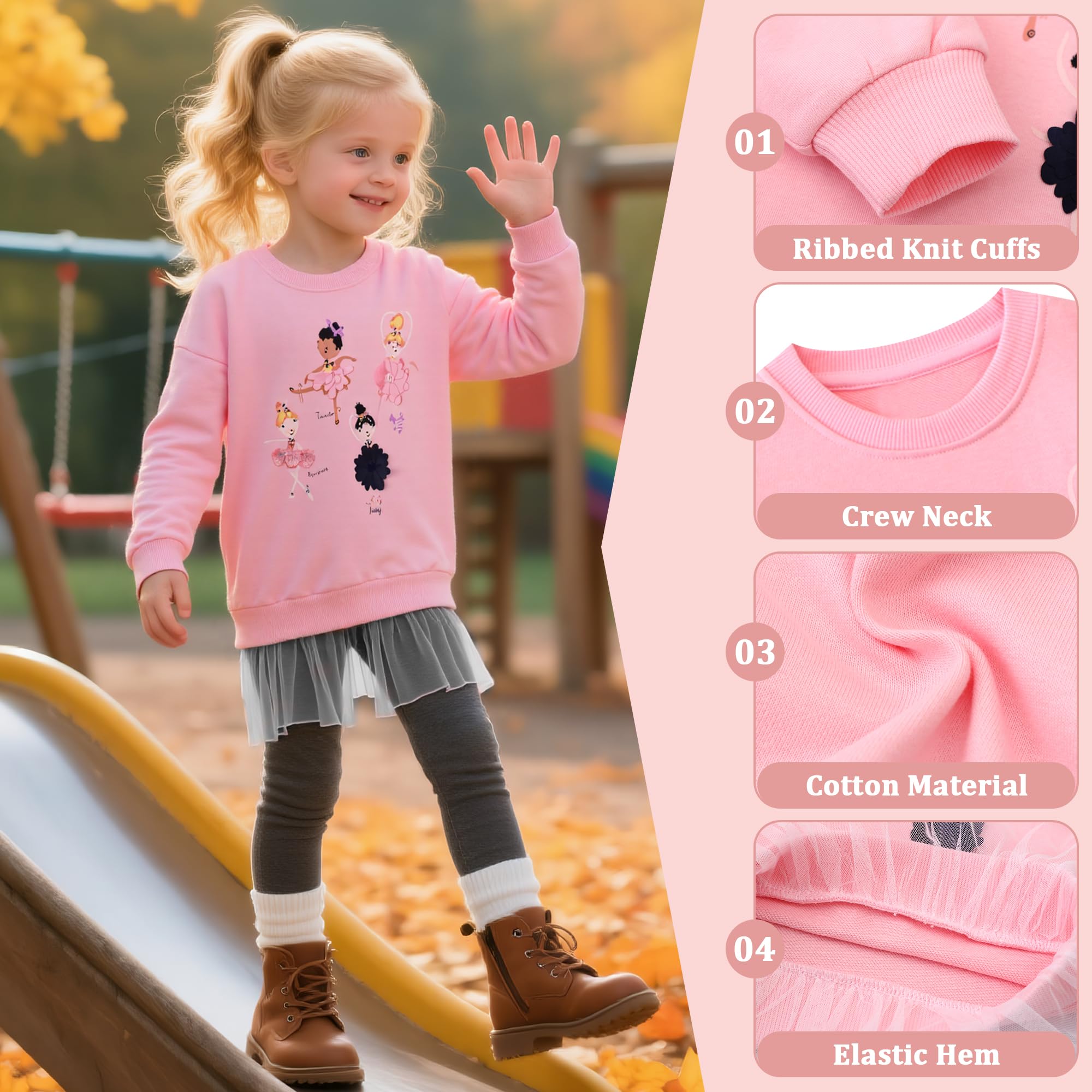 Sudadera Niña Algodón Bordado Apliques Princesa Manga Larga Cuello Redondo Pullover Casual 2-7 años