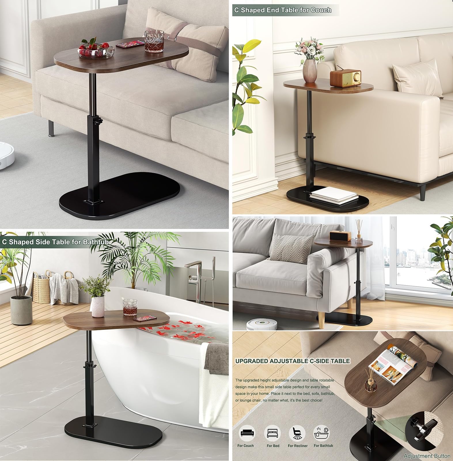 Generic Table D’Appoint Moderne En Forme De C – Petite Table Basse En Bois Et Métal Pour Salon Ou Chambre Design Elegant Et Compact Generic Mpg1537448