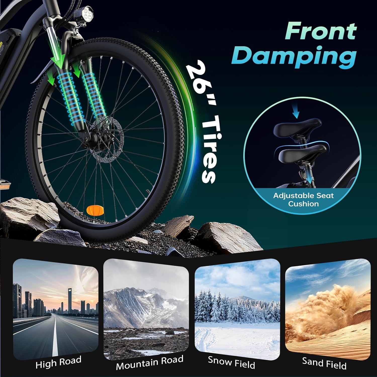 Electric Bike - Electric Bike for Adults 500W/750W, Up to 55 Miles, 20MPH Electric Mountain Bike, 26'' Tires Lightweight E-Bike for Commuting Mountain Road Sand