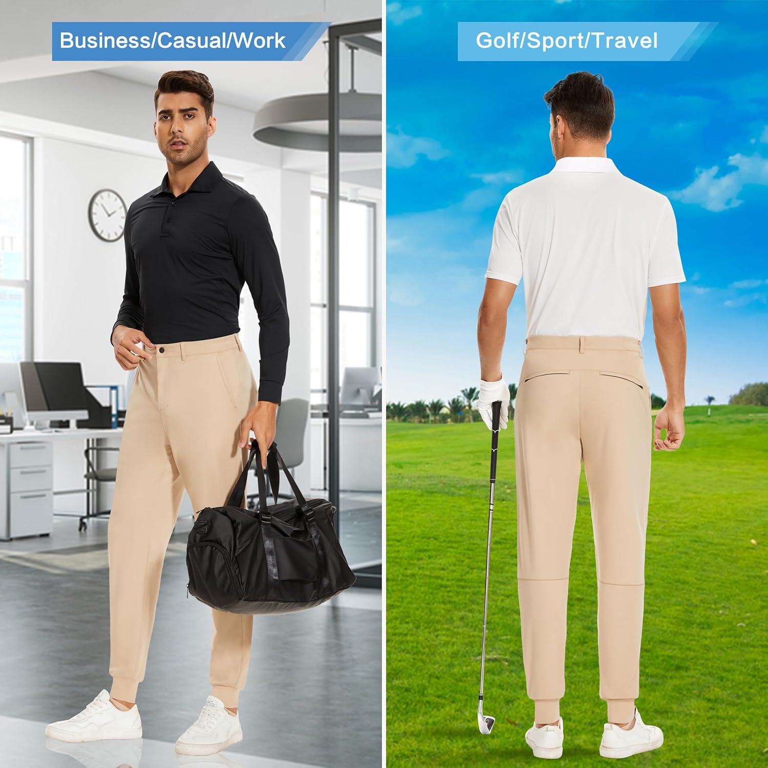 JWM Men's Stretch Golf Joggers Pants with Belt Loops - 36" Slim Fit Tapered Casual Business Travel Dress Work Tall Sweatpants - Image 5