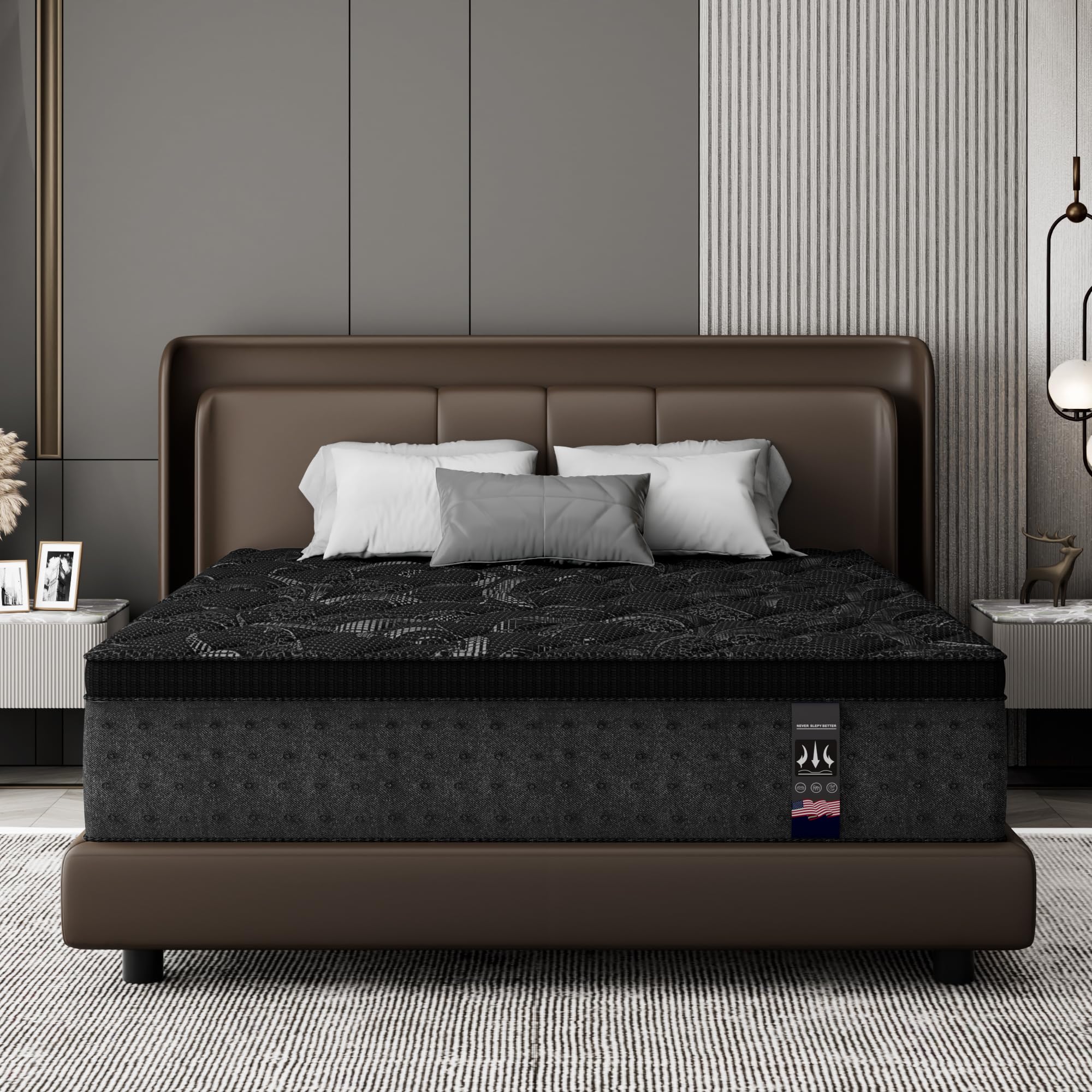 14 Inch King Size Mattress, Medium Firm Hybrid Mattresses Black with Gel Memory Foam & Pocket Springs, King Mattress In a Box for Motion Isolation,