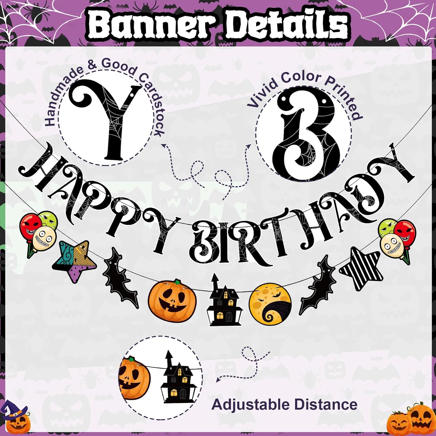 Nightmare Christmas Happy Birthday Banner, Halloween Party banner Black Christmas Theme Party Banner Baby Shower Birthday Party Decorations For Girls Boys