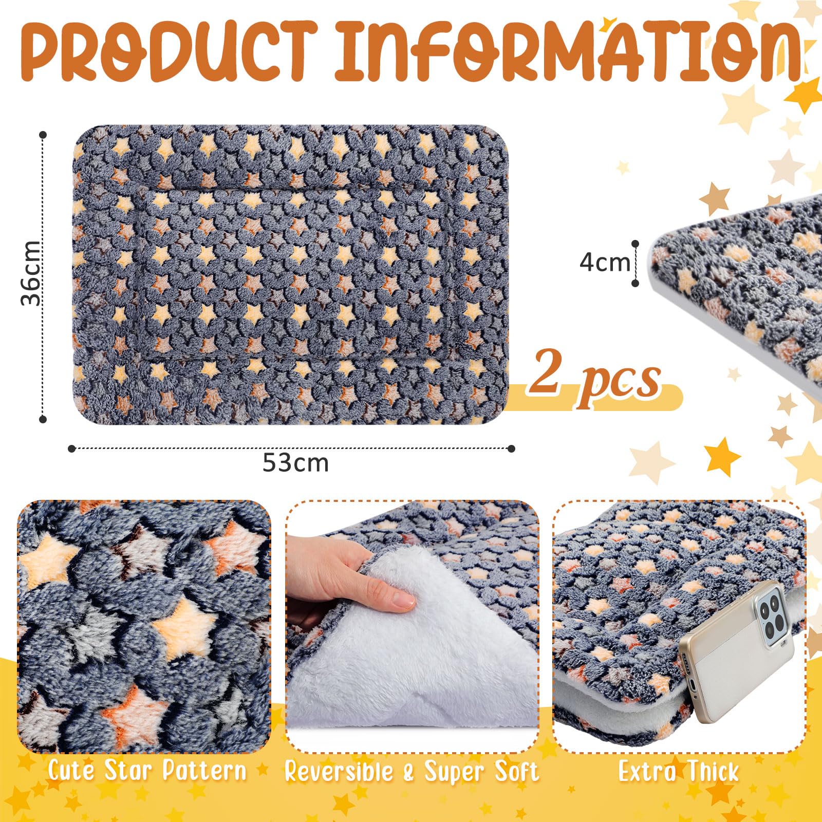VitalCozy Lot de 2 tapis auto-chauffants pour chat - Réversibles, lavables en machine - Réfléchissent la chaleur du corps - Couverture thermique pour chat sauvage et d'intérieur (gris foncé, 53,3 x