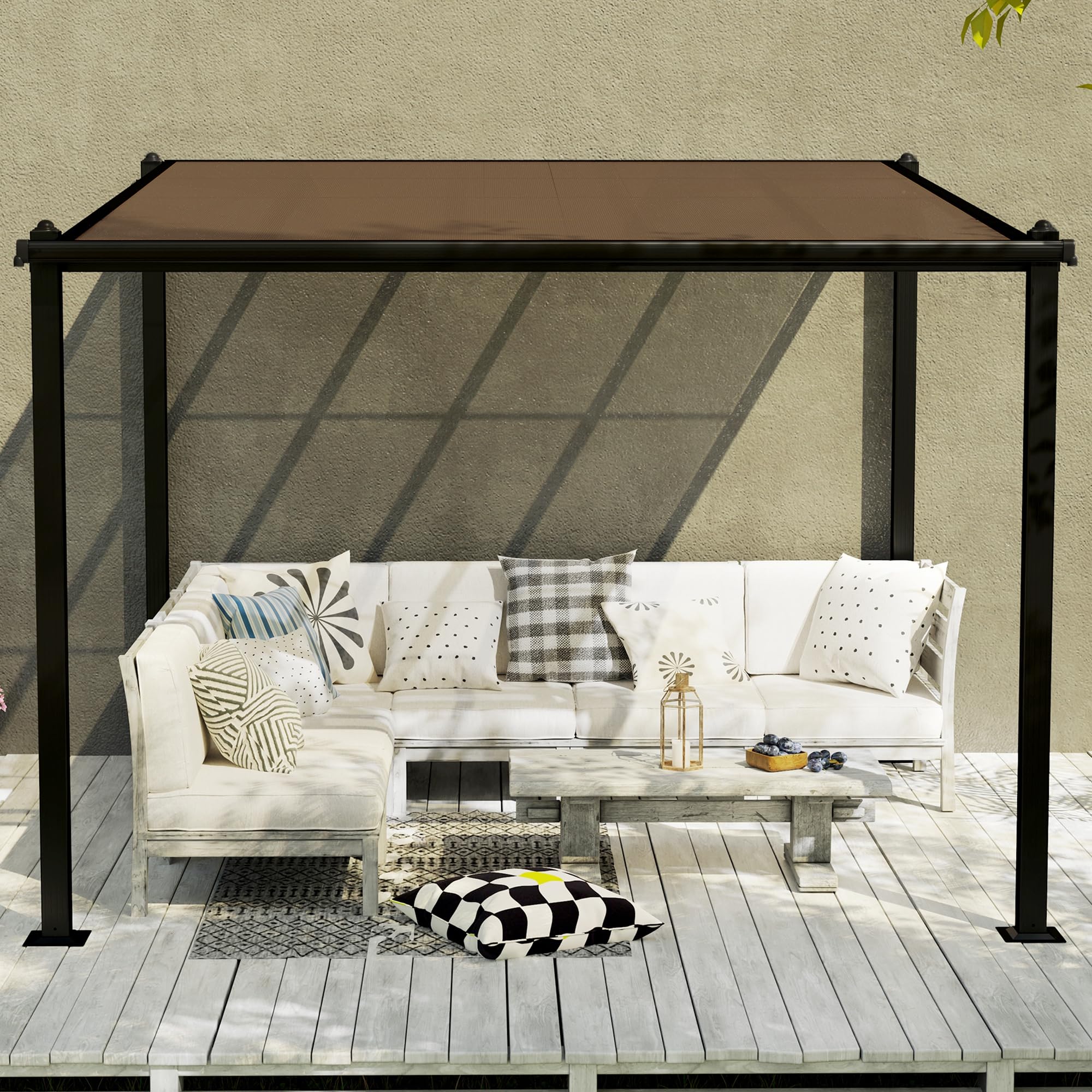 Outsunny Pergola da Giardino in Alluminio 3 x 3 m con Tetto in Policarbonato Impermeabile, Sistema di Drenaggio, Protezione UPF30+ per Patio Terrazzo Cortile, Grigio