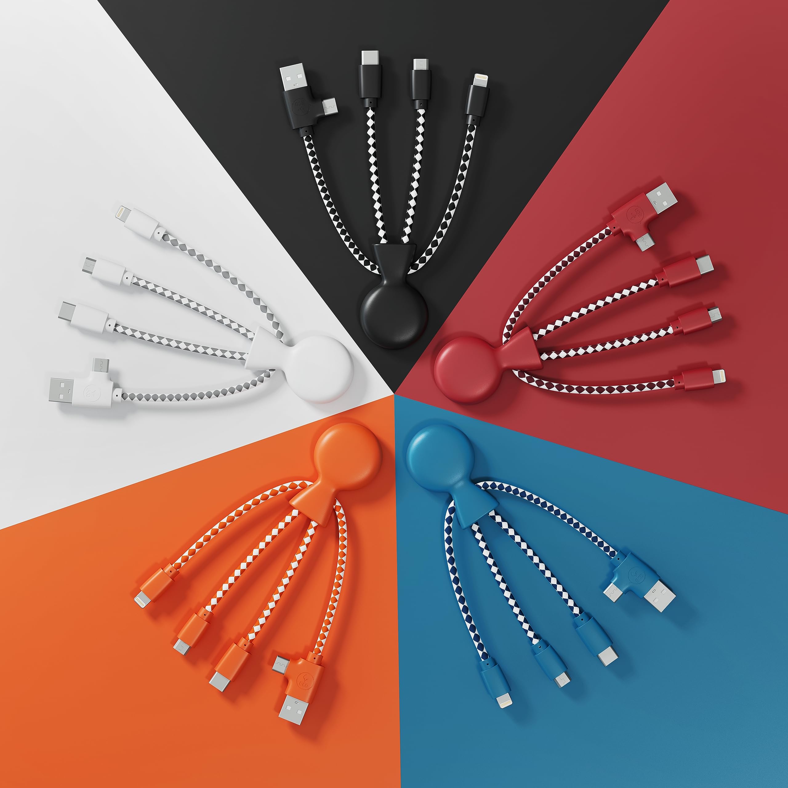 Xoopar - Mr Bio 4w1 kabel Multi USB w kształcie czarnej ośmiornicy - uniwersalna ładowarka z tworzywa sztucznego z recyklingu - gniazdo USB, USB-C, Lightning, Micro USB do uniwersalnego smartfona
