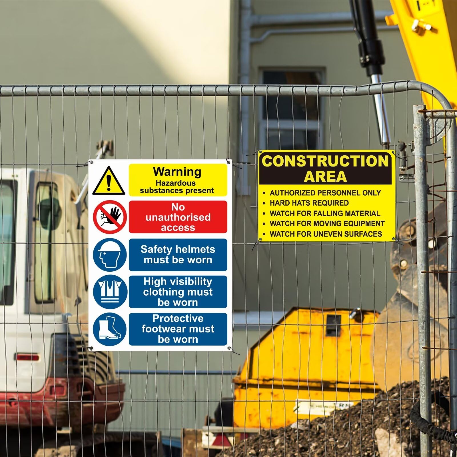 Kit de señales de seguridad para obras de construcción, paquete de 14 unidades, seguridad en el sitio, primeros auxilios, sin acceso no autorizado, punto de montaje de incendios y oficina en el sitio,