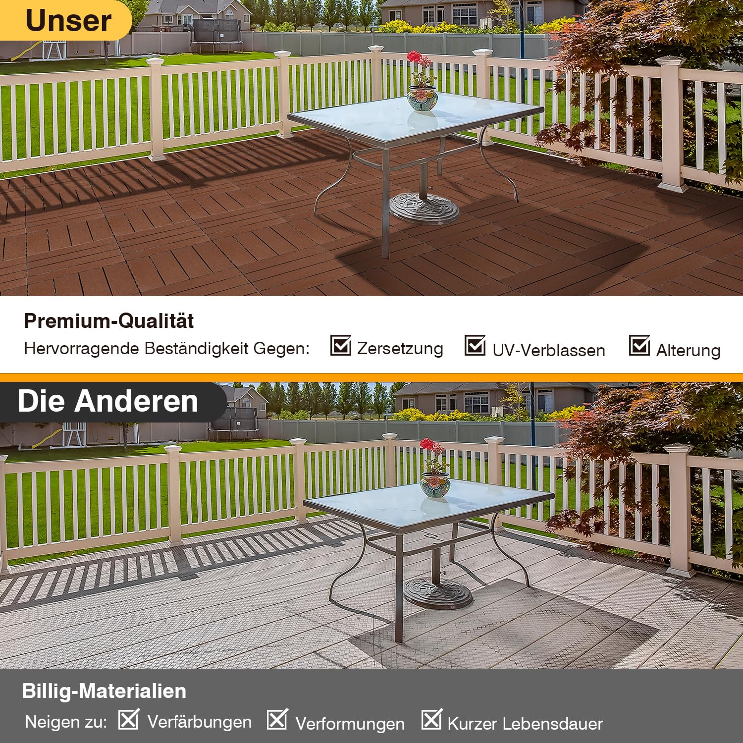 Lot de 33 dalles de terrasse en polypropylène - 30 x 30 cm - 3 m² - Rouge-marron - Pour terrasse et balcon - Résistant aux intempéries - Antidérapant - Avec système de drainage à clic