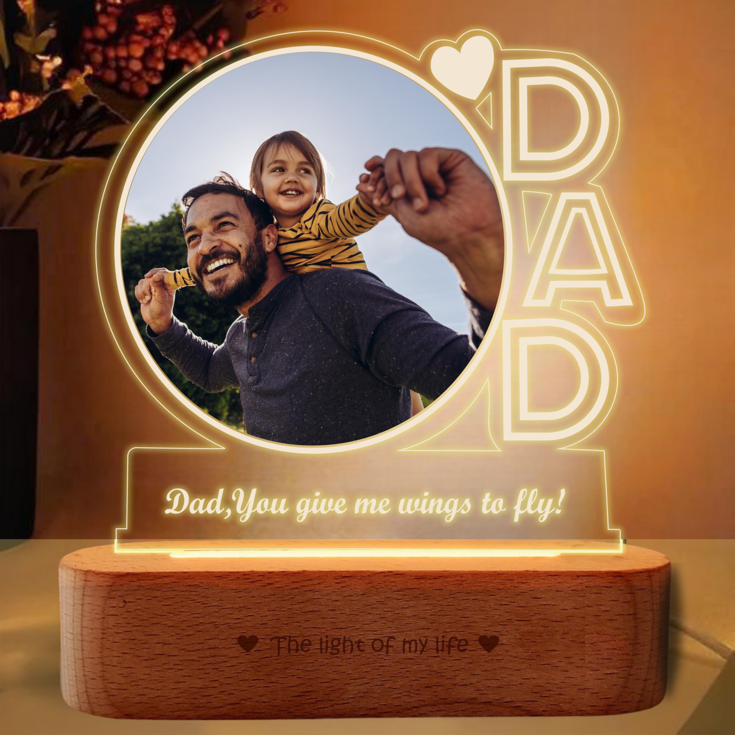 ZOCI VOCI Acrylic Father's Day Gift | Wings of Light - Customized Gift - Engraved Lamp for Papa, Dadaji, Personalized Fathers Day Gift for Dad, Grandpa (Only Lamp, Led, White)