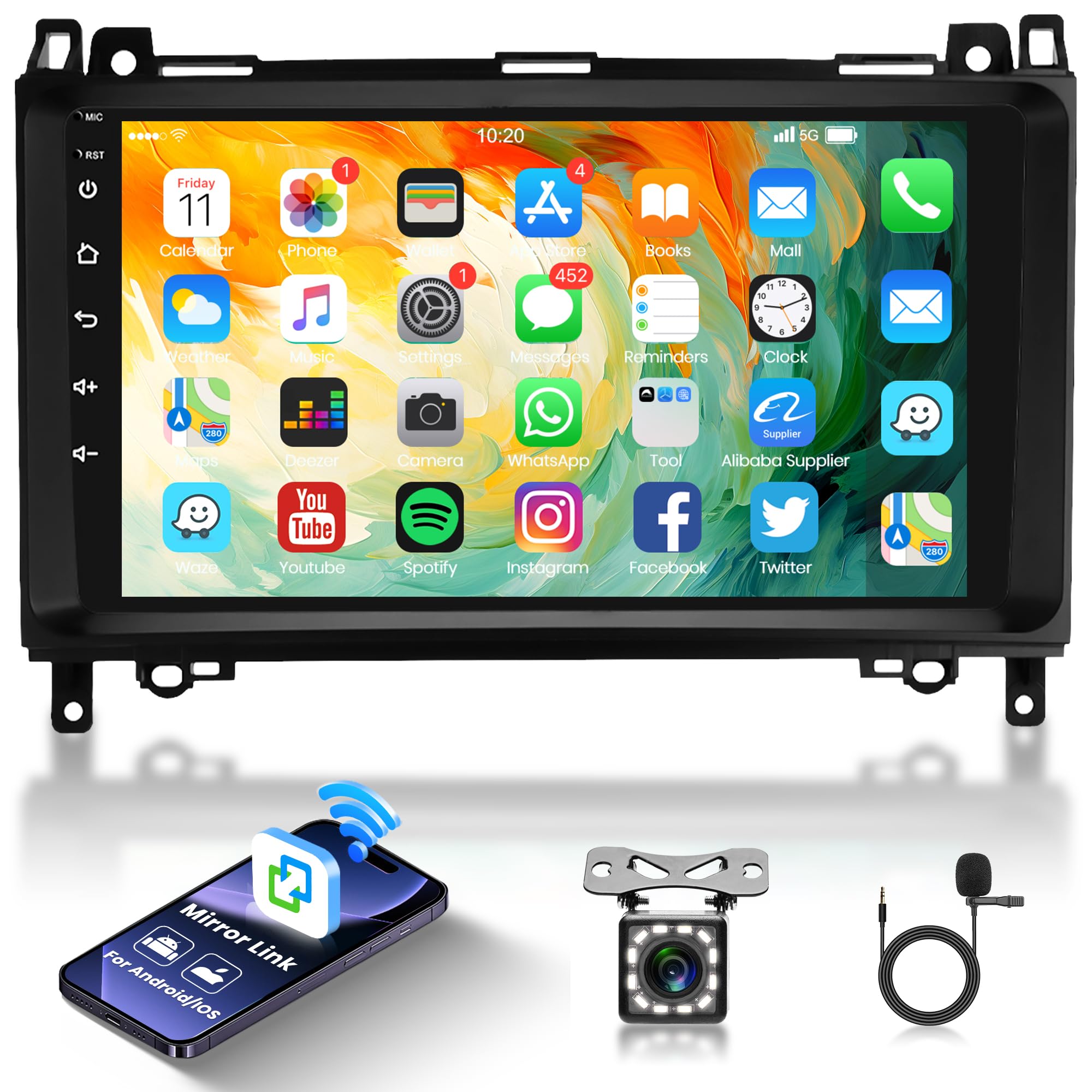 Autoradio Android 15 Pour Mercedes Sprinter/Classe A/B 2008-2011 - 9" écran, CarPlay/Android Auto, 4+128Go