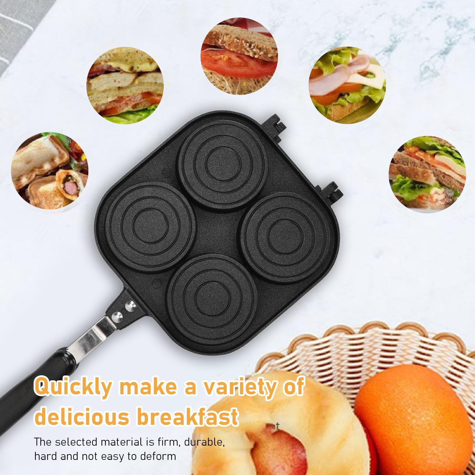 Egg Frying Pan, 4-Cup Egg Pan Nonstick Egg Pan Omelette Pan Double Sided Mini Pancake Pan Aluminum Alloy Omelette Skillet Stovetop Cookware