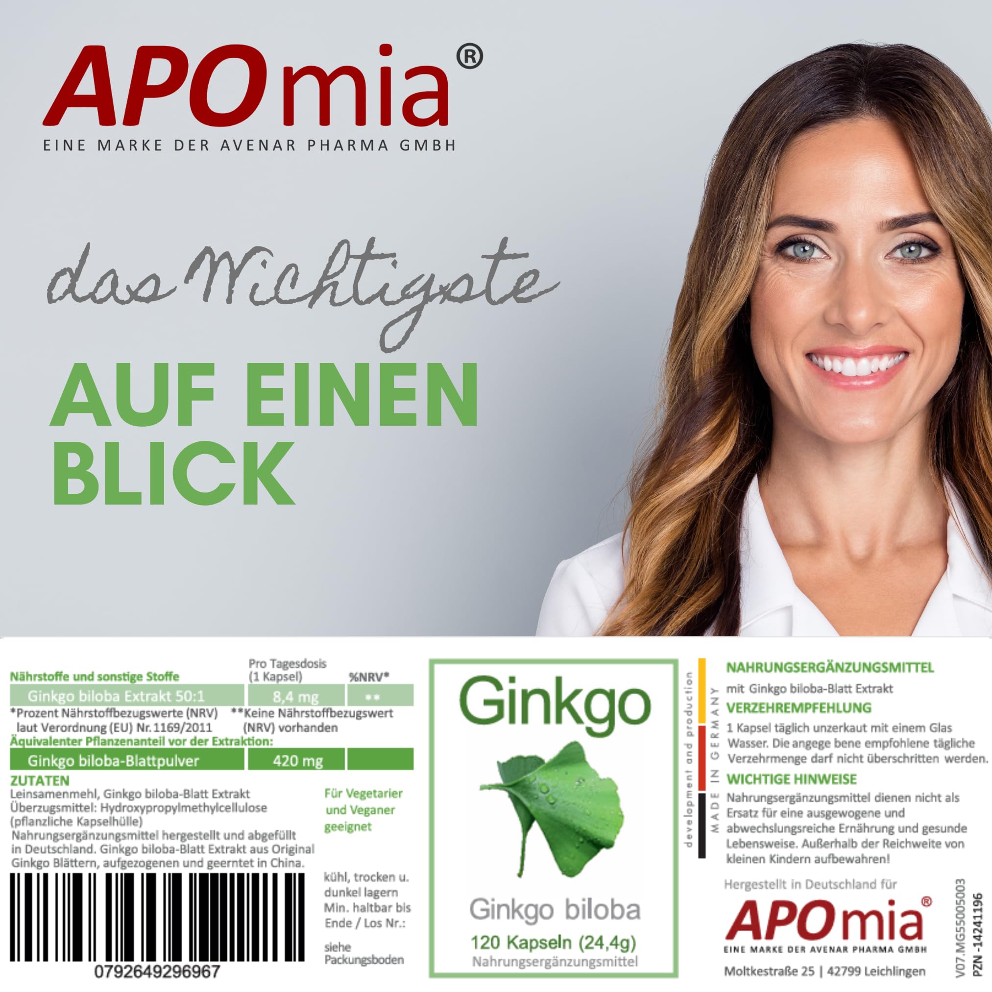 Ginkgo biloba Blattpulver 420mg von APOmia | aus der Apotheke | 120 Kapseln 4-Monatspackung | aus 8,4 mg 50:1 Extrakt | hochrein, hochdosiert, natürlich, vegan | Testsieger Note sehr gut.