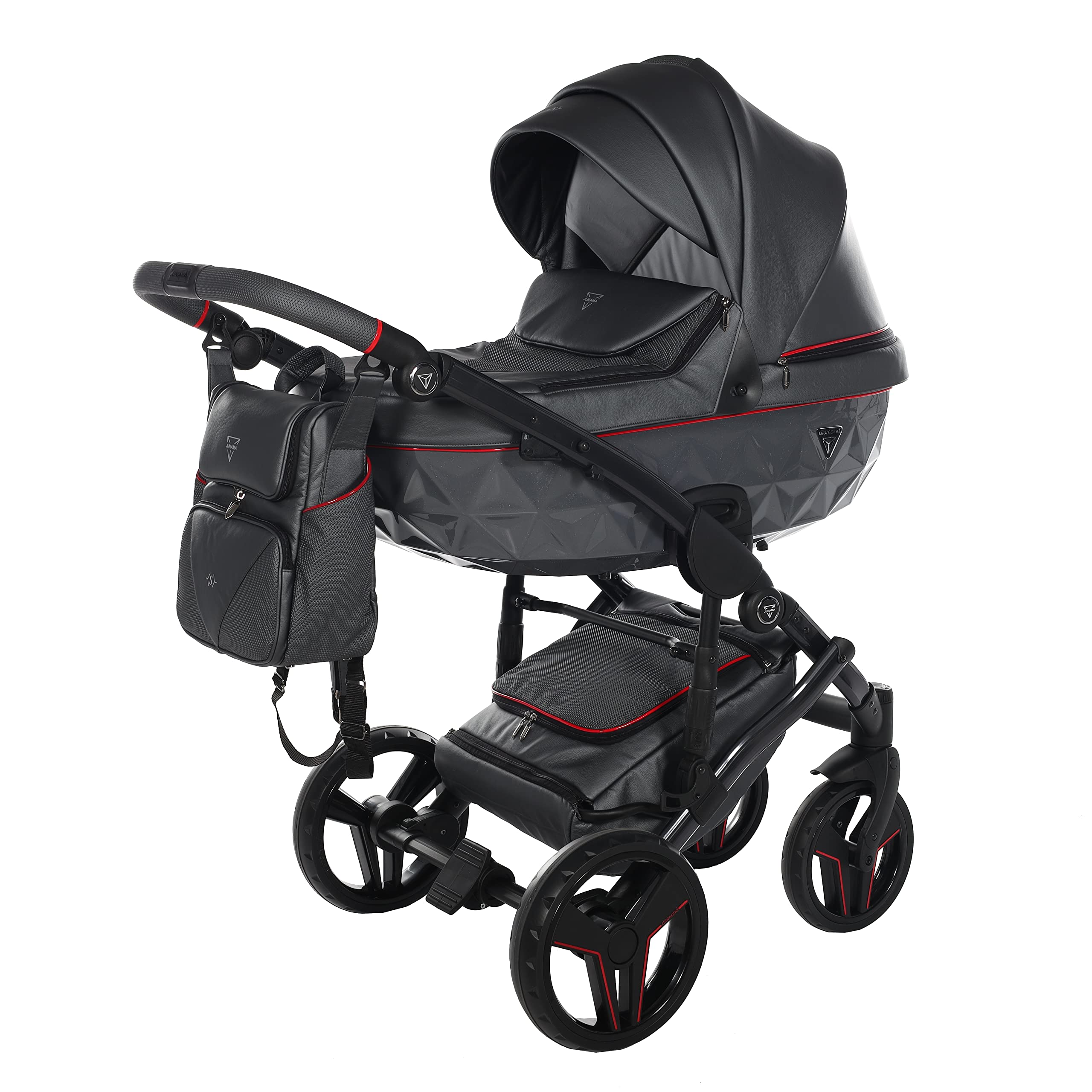 Junama Passeggino TRIO Diamond S Class 06 Grigio e Rosso - 2in1 3in1 4in1 + ombrellino (3 in 1 con Seggiolino Auto)