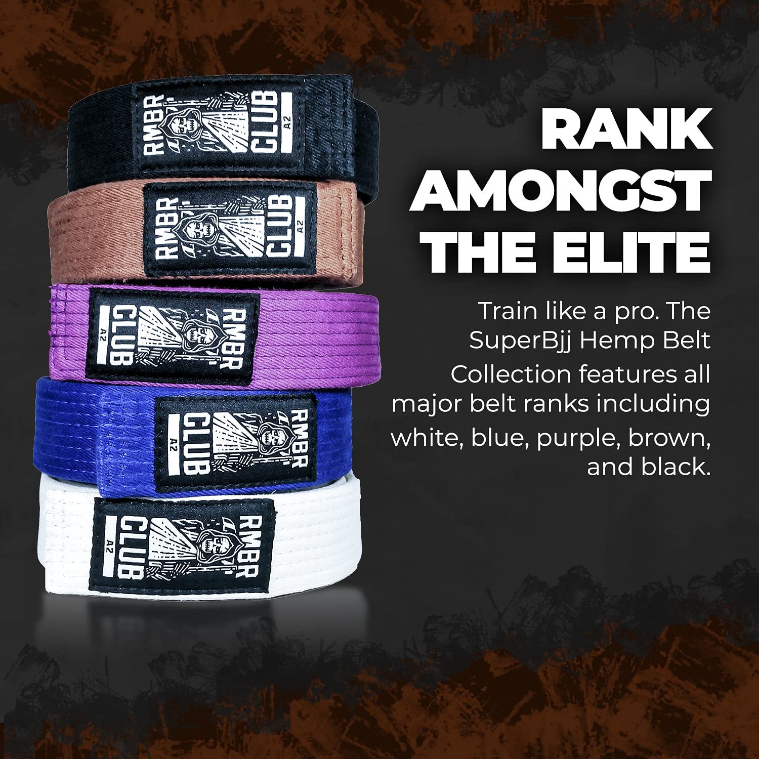 RMBR Club 100 Hemp Jiu Jitsu Gi Belt BJJ Sized A1, A2