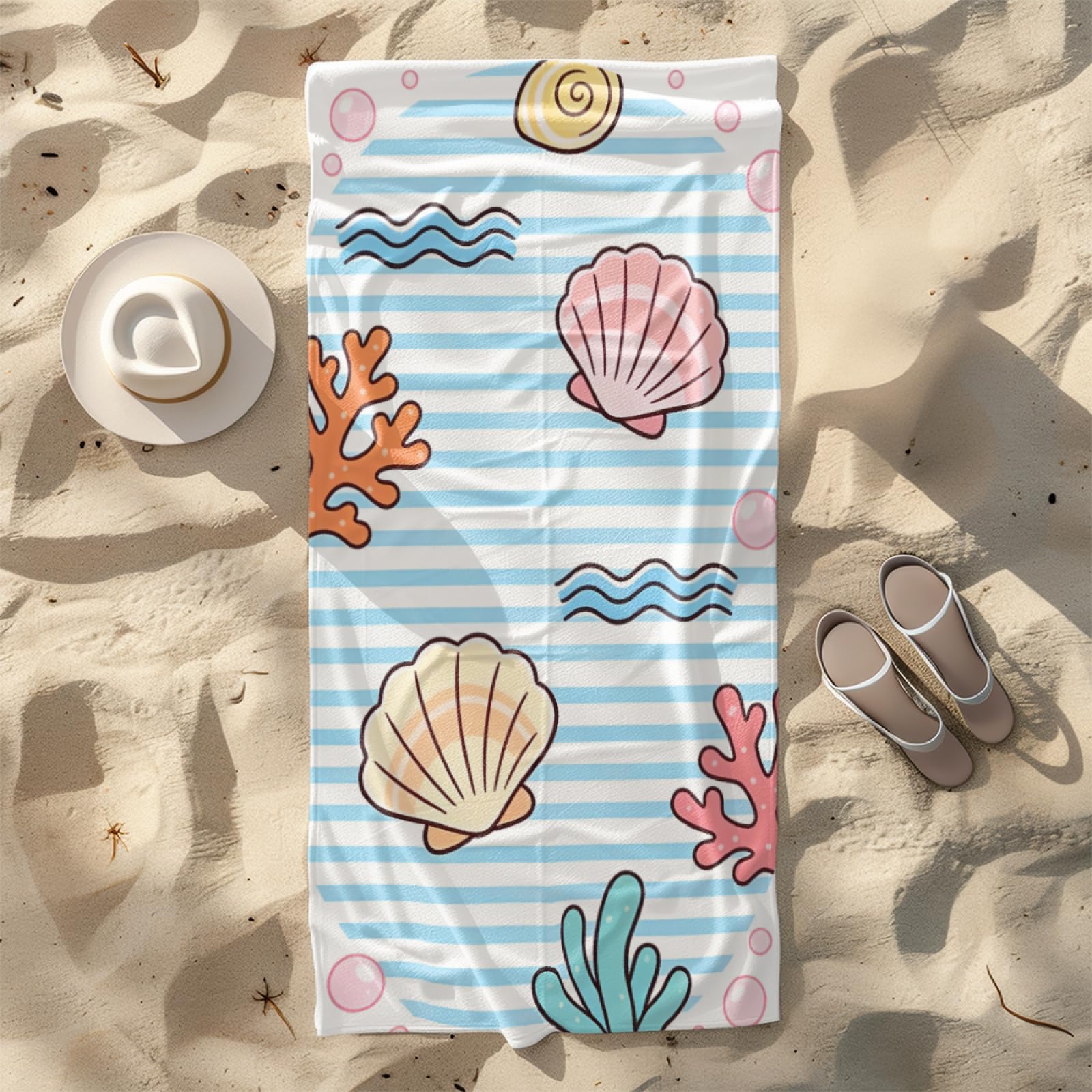 Fouta PlagePlage Jaune Clair Mer Bleue Modèle Surdimensionné avec Diverses Tailles, Respirante et Portable, Parfaite pour Voyages Sorties Piscine et Usage Extérieur Quotidien 90x160 cm