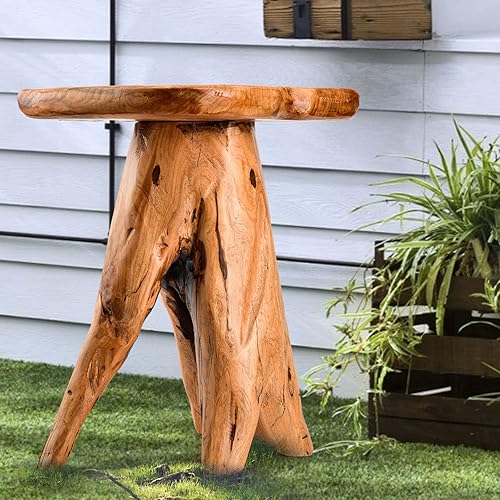Miniatura 6 de Mesa auxiliar de seta, taburete de madera de borde vivo de 18.9 pulgadas de altura, soporte natural de planta de forma libre para jardín, patio,