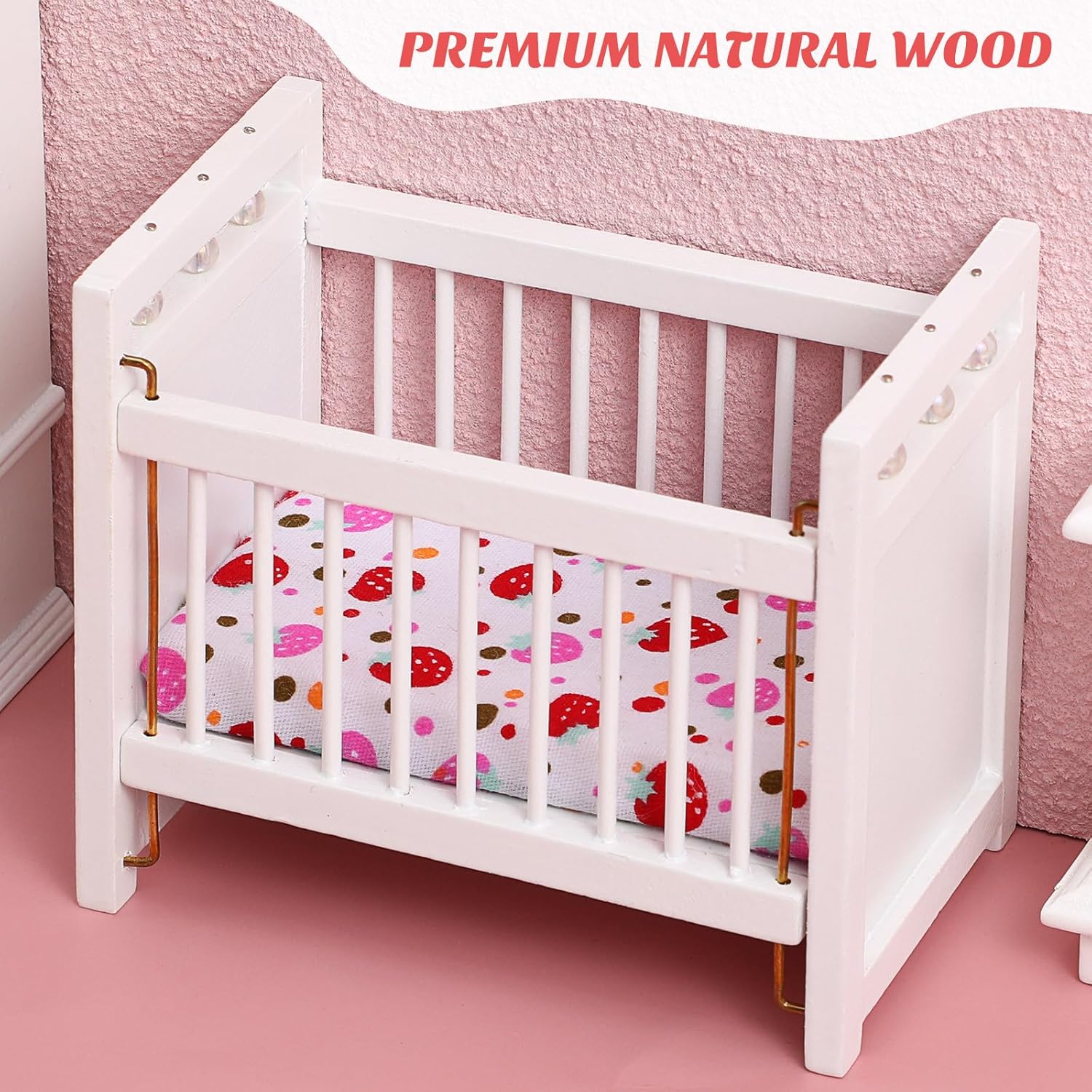 FAVOMOTO Mini Doll Crib, Miniature Dollhouse Crib Model Toy Doll House Furniture Accessories Baby Bed Model for Miniature Furniture (White) - Image 8