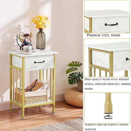 Miniatura 63 de VECELO Mesitas de noche, mesa auxiliar industrial/mesas auxiliares con cajón y estante de almacenamiento, mesitas de noche para dormitorio, sala de