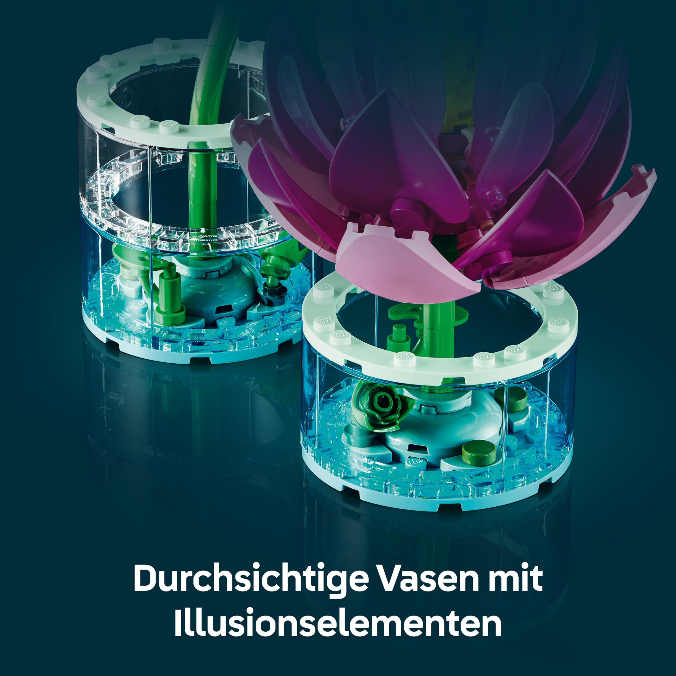 LEGO Botanicals Seerosen - Kunstblumen Set mit 2 künstlichen Topfpflanzen in transparenten Vasen - DIY Kinderzimmer Deko - Geschenk für Mädchen ab 9 Jahren & Erwachsene Blumenliebhaber - 11511