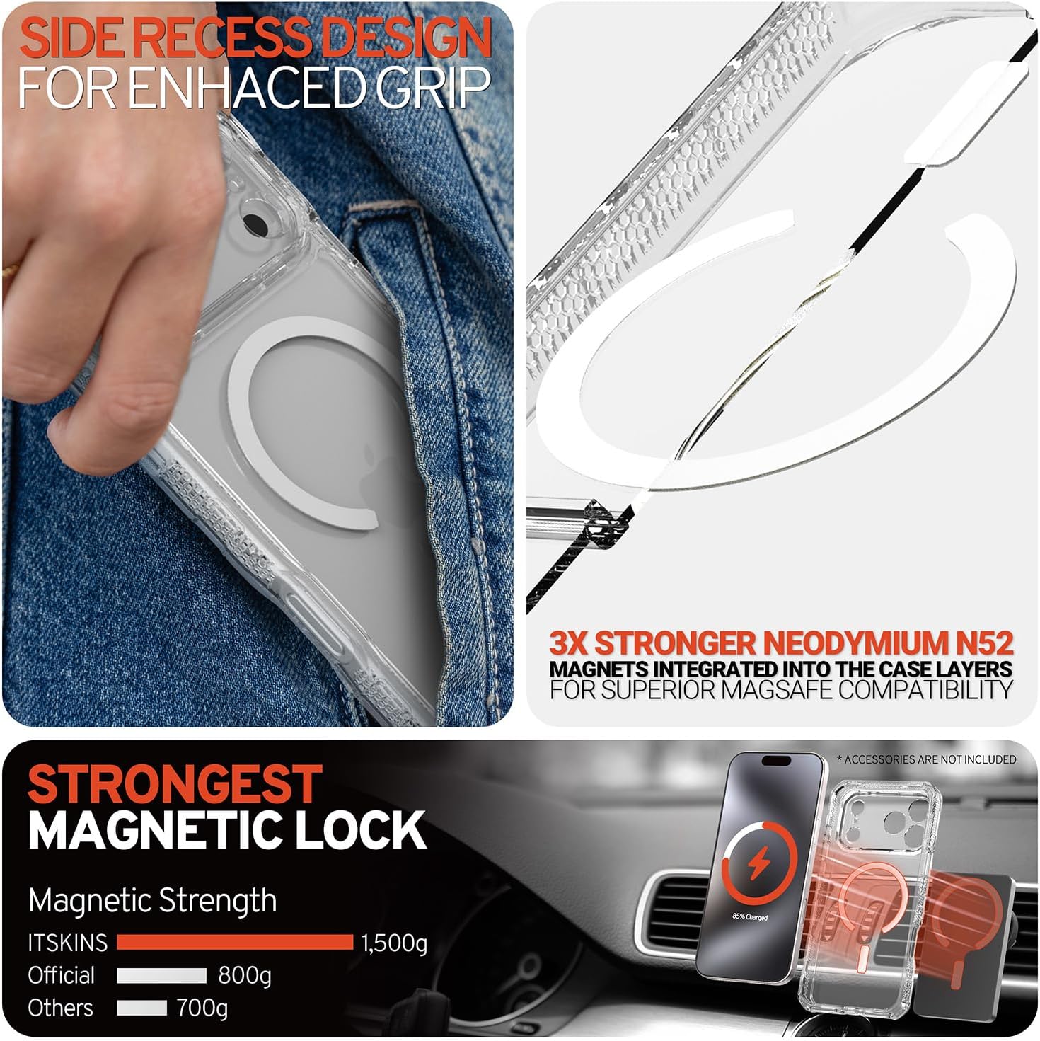 ITSKINS Supreme R // Clear Magnetic Protective Phone Case for iPhone 17 Pro Max, Compatible with MagSafe, Slim Hybrid Case, Anti-Yellowing, Military Shockproof Cover - Transparent