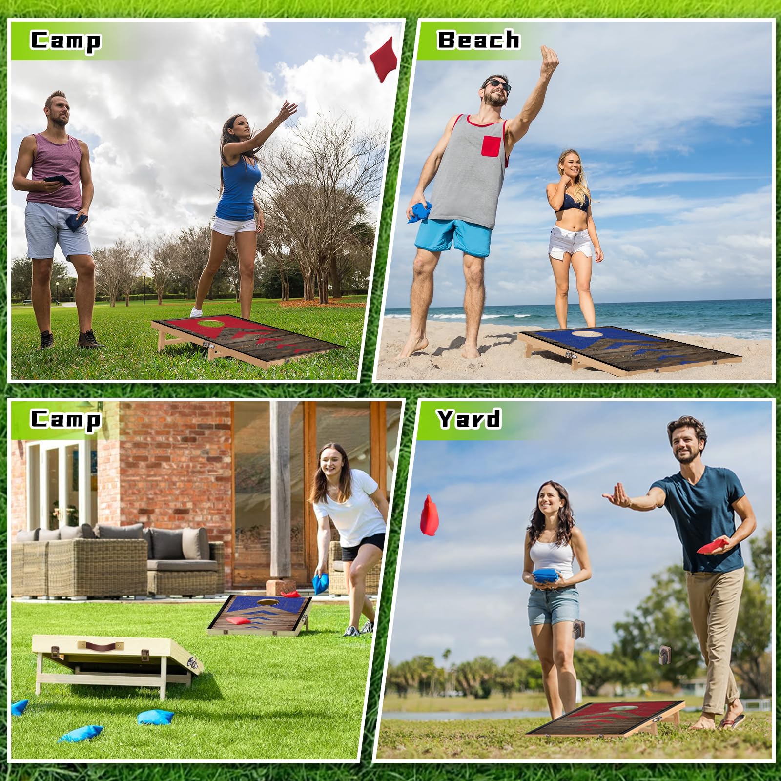 NZQXJXZ 90 x 60 cm plegable Cornhole Juego Outdoor Cornhole Saquitos con 8 sacos de frijoles & Bolsa de transporte para patio trasero, césped, playa 2 en 1 Camping Outdoor Juego