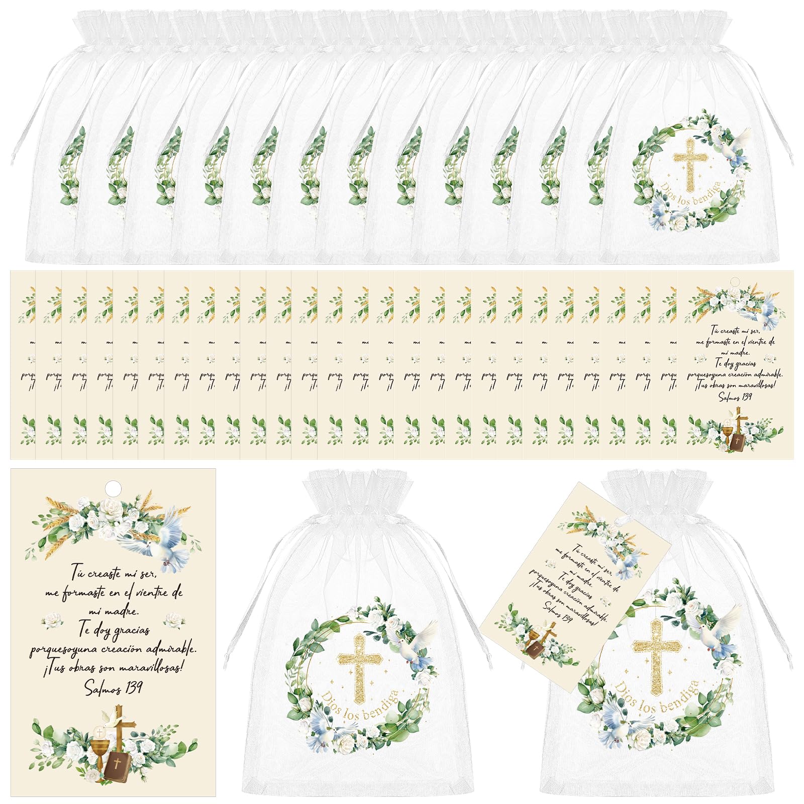 Photo 1 of Spanish Baptism Favors with Drawstring Bags - 50 Count