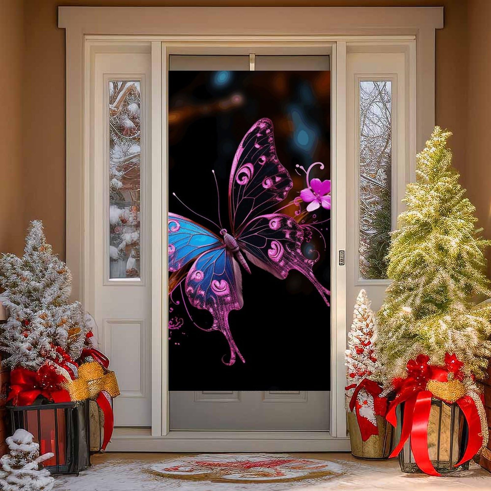 NONHAI Nice Butterfly Door Cover Decoration Welcome Door Banner Porch Sign Photo Background DoorCurtains for Doorway Privacy Window Curtain Porch Cover Indoor Outdoor Decor 70.9x35.4in