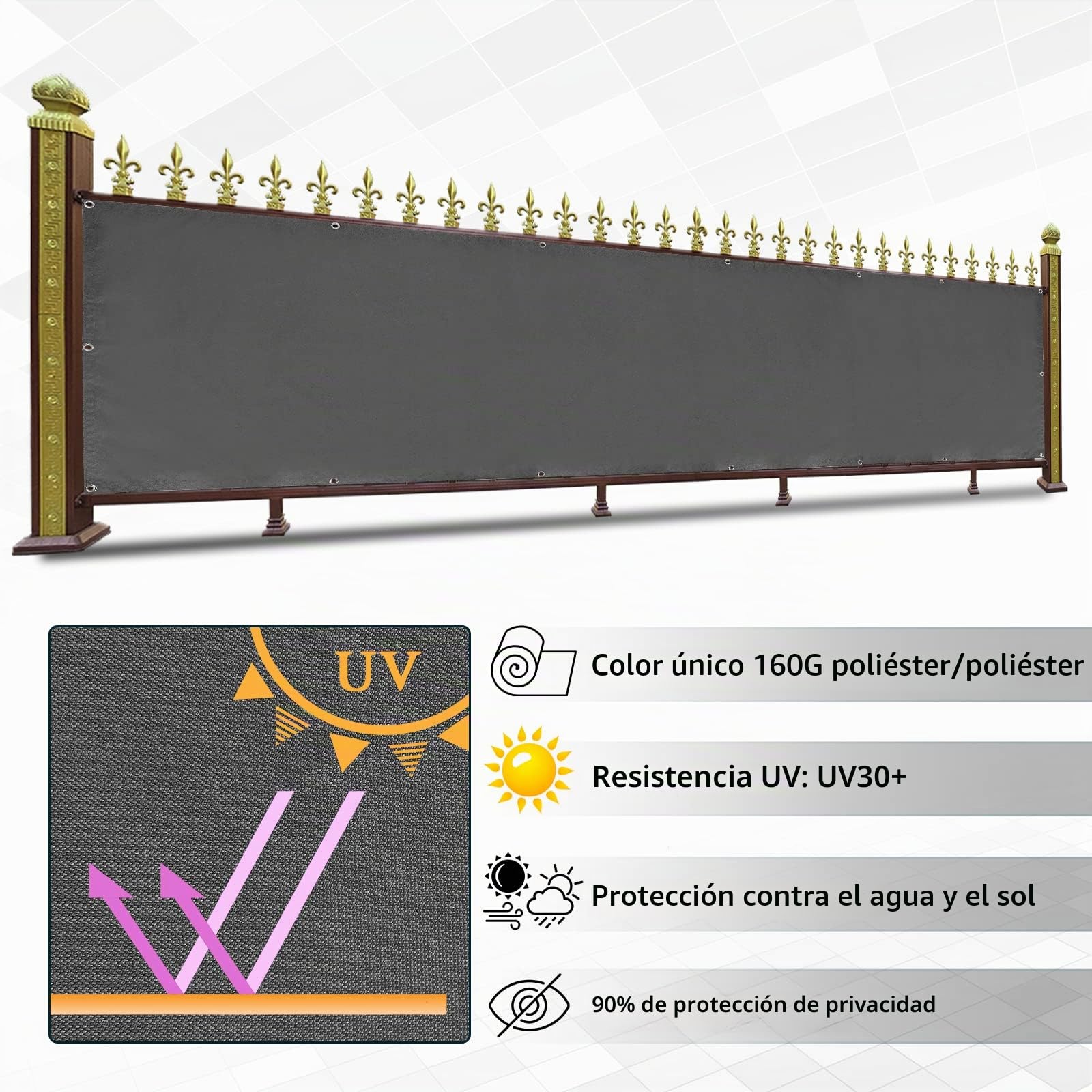 CCLIFE Pantalla para Balcón Jardín Exterior impermeable Protección de Privacidad Opaca Polyster, Protección UV, Resistente al Viento, se Puede Cortar, con Cuerda y Bridas