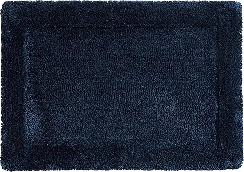 Miniatura 4 de Juego de dos alfombras de baño copetudas suaves y absorbentes azul marino con respaldo antideslizante, 20 x 30 pulgadas y 17 x 24 pulgadas