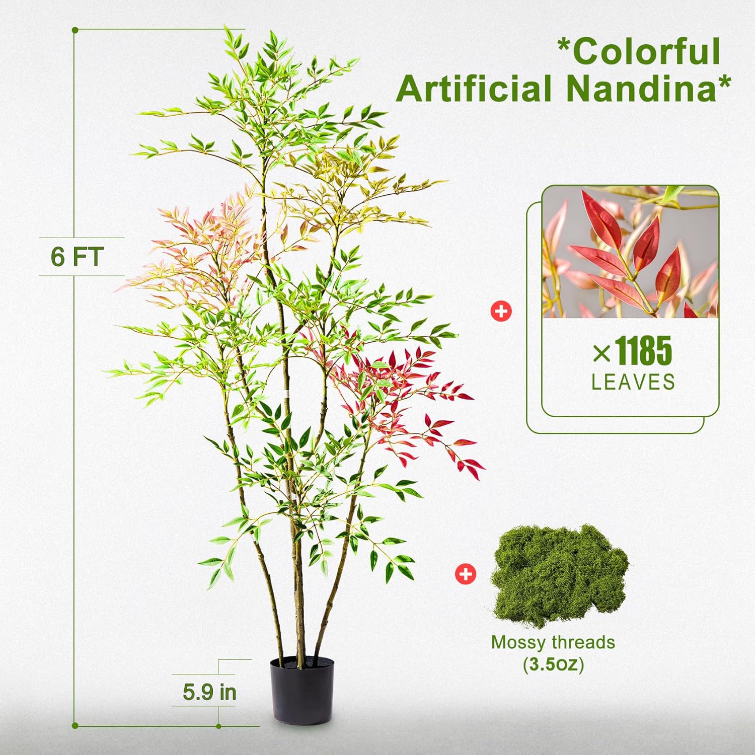 Large Artificial Bamboo Tree Tall Fake Plastic Plants Flowers Indoor Outdoor Realistic Floor Plant Faux Nandina Trees for House Home Living Room Bedroom Office Front Porch Modern Farmhouse Decor