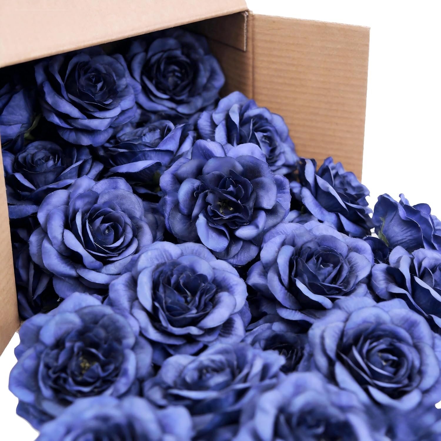 Artificial Silk Roses Flower Heads for Wedding Decorations - 50 Pieces Realistic Bulk Faux Floral for DIY Bridal Shower Arrangements Bridesmaid Bouquets Party Home Centerpieces - Dusty Blue