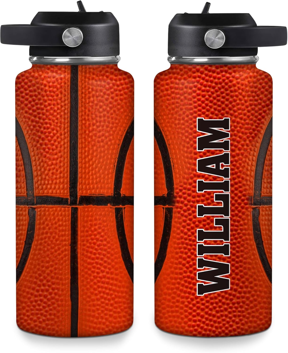 Hyturtle Personalized Basketball Water Bottle - Travel Insulated Stainless Steel Bottle with Leak-Proof Lid 18oz 32oz - Gift for Men Boys Basketball Lovers Players Coaches - Birthday & Christmas Gift