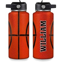 Hyturtle Personalized Basketball Water Bottle - Travel Insulated Stainless Steel Bottle with Leak-Proof Lid 18oz 32oz - Gift for Men Boys Basketball Lovers Players Coaches - Birthday & Christmas Gift