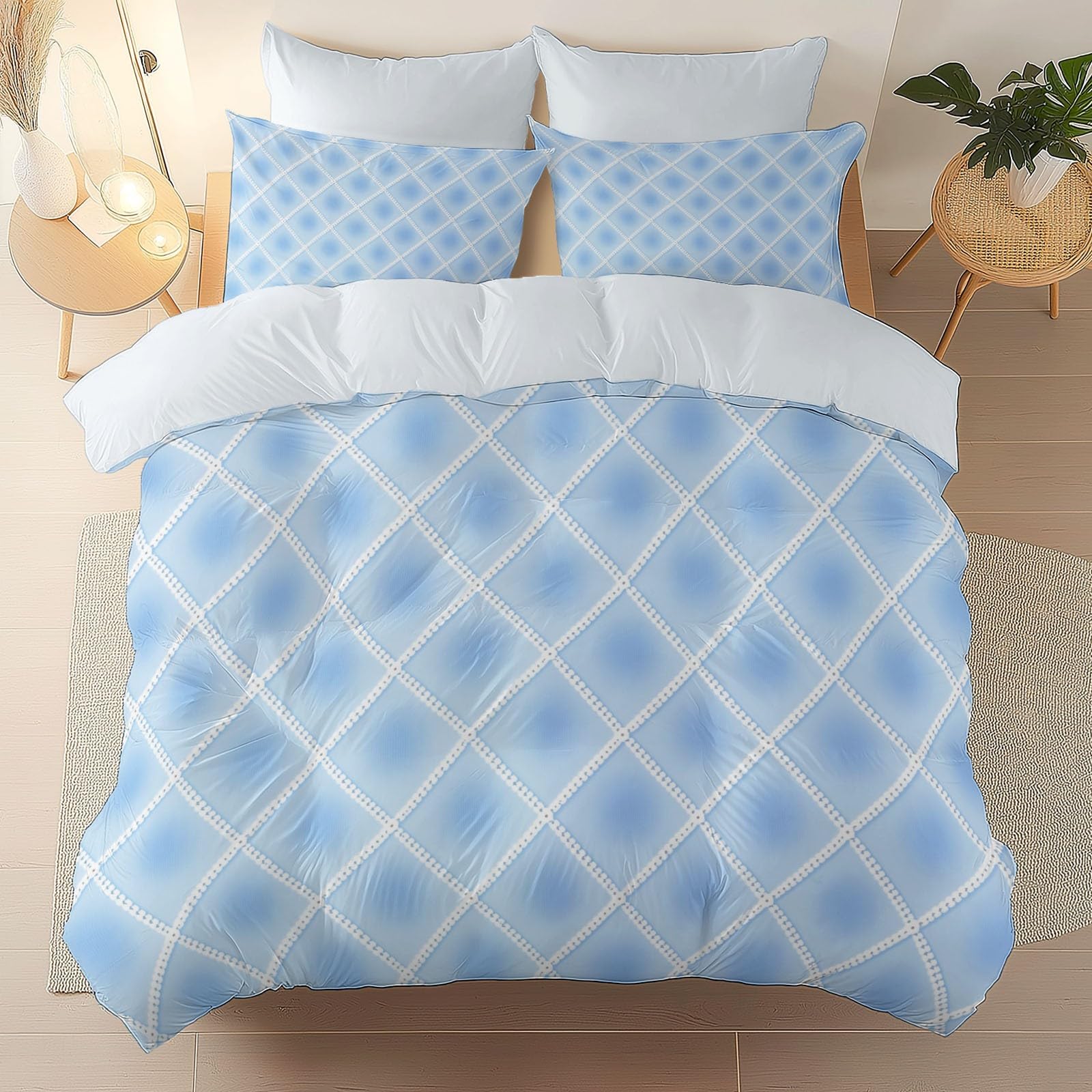 Parure de lit 3 pièces adulte au design diamant | Linge d'intérieur réversible haut de gamme