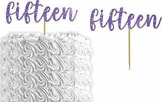 Glitter Number"Fifteen" 15th Birthday Cake Topper | Fifteen Birthday Party Cake Topper | Anniversary Party | Decorations (Purple)