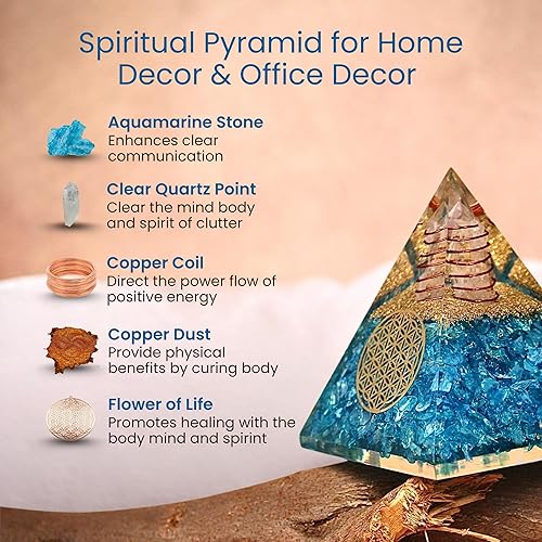 Miniatura 5 de Pirámide de Orgonita Aguamarina  Cristal curativo hecho a mano para positividad, coraje, meditación, yoga, reiki y equilibrio de chakras