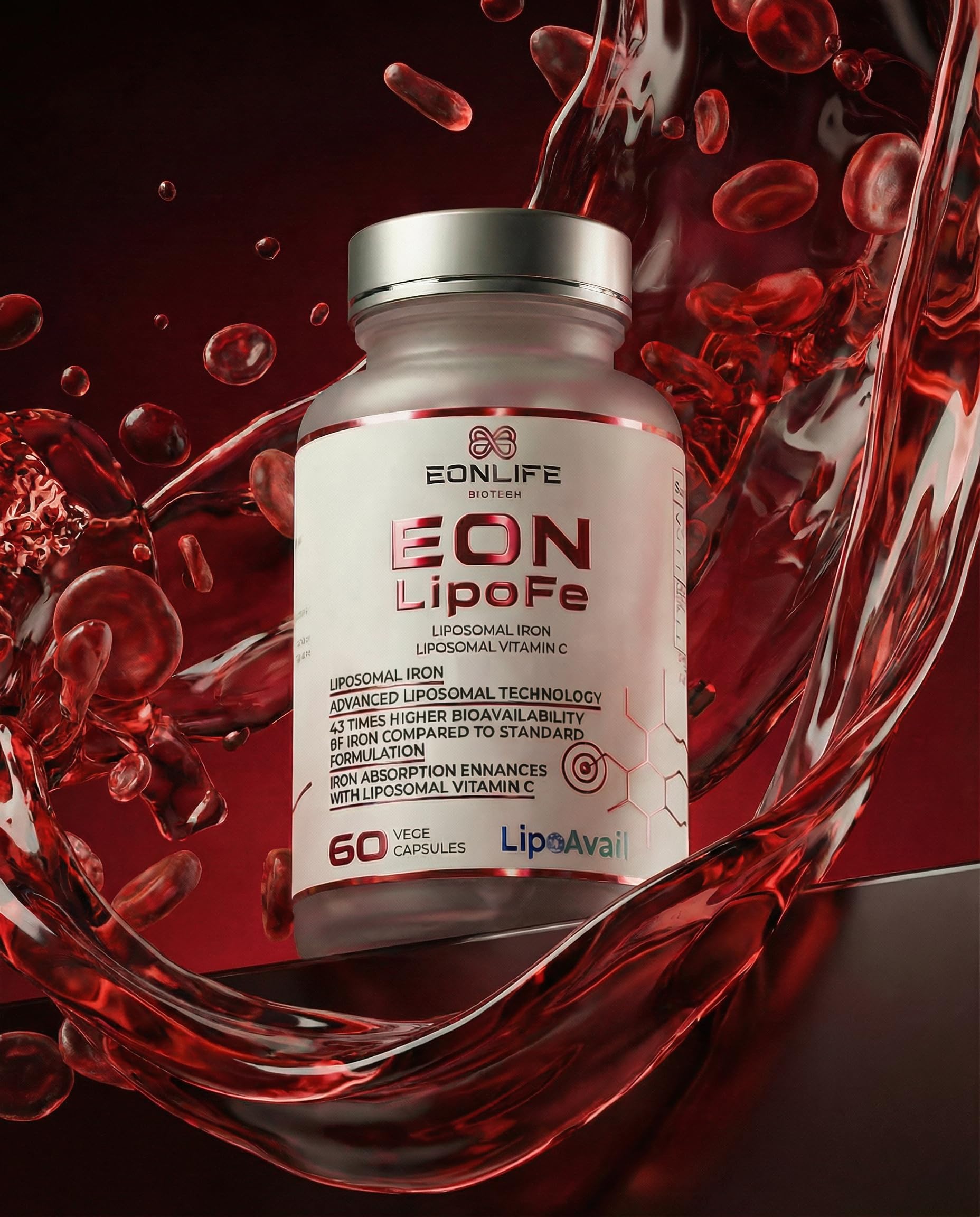 EON LipoFE – Hierro Liposomal Vegano con Vitamina C, Pack de 3 Botes | Hierro liposomal con vitamina C en cápsulas veganas.
