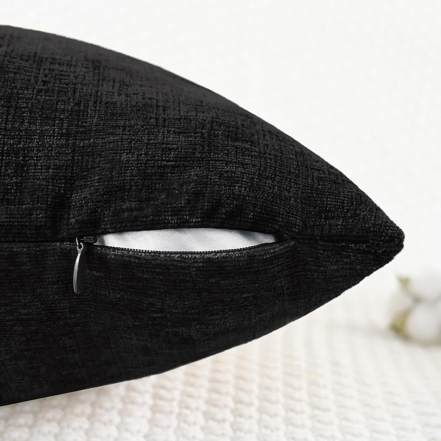 CaliTime Throw Pillow Covers Decorative 20 X 20 Inches Pack of 2 Cozy Chenille Cushion Cases for Couch Sofa Bed Living Room Home Black - Image 3