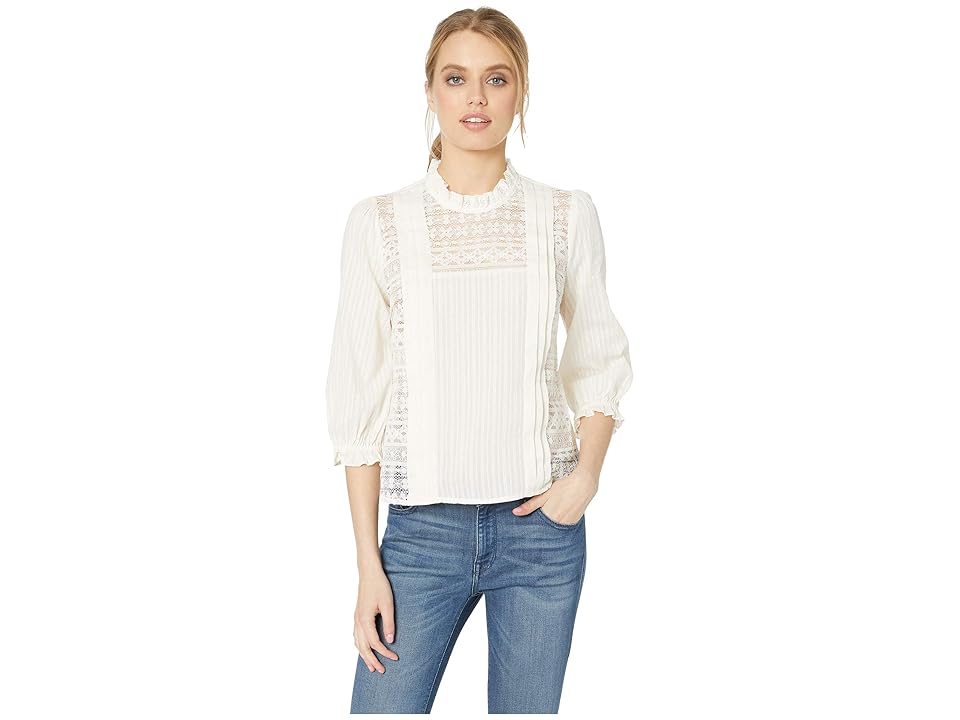 

BCBGeneration Pintuck 3/4 Sleeve Lace Knit Top (Gardenia) Women's Clothing