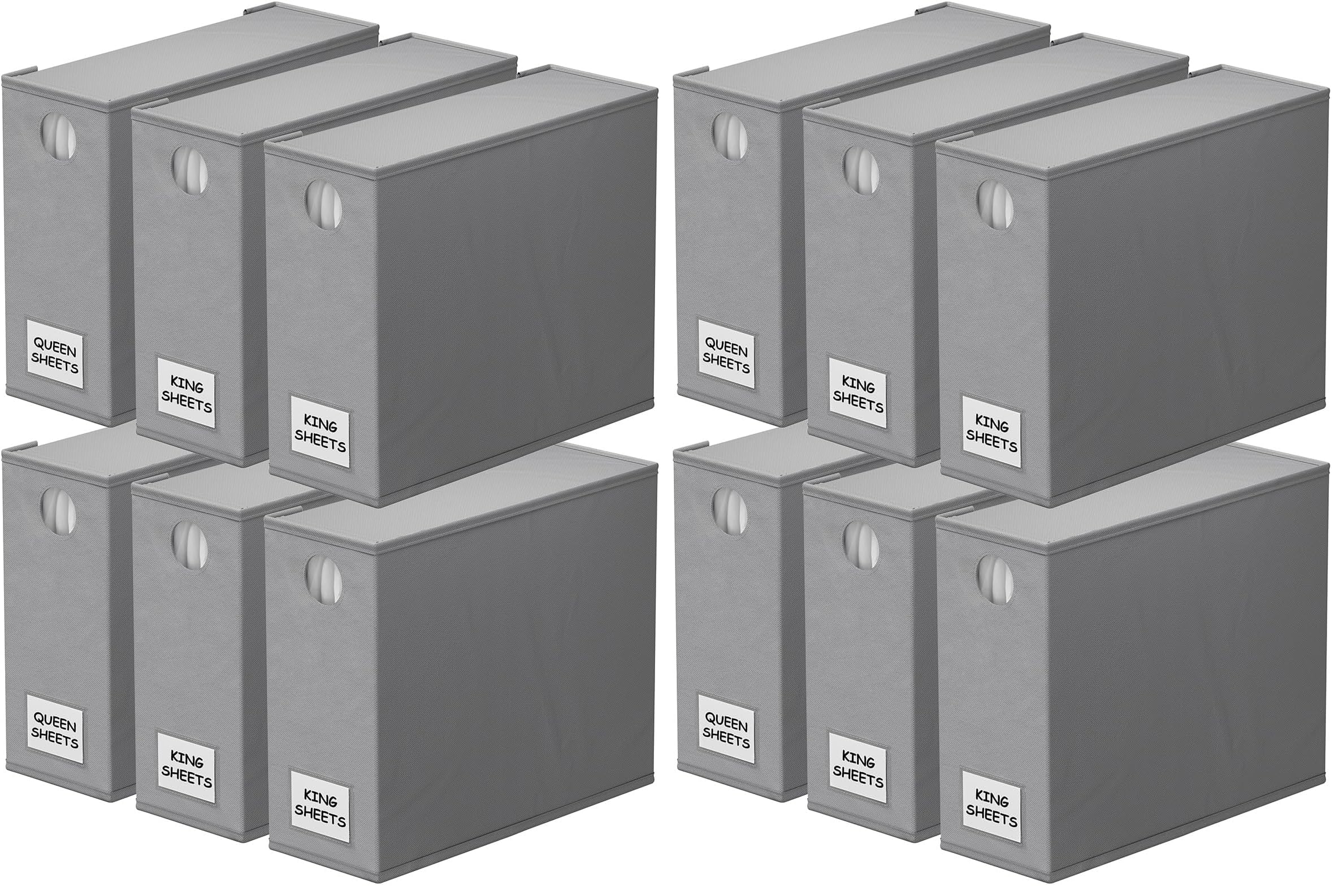 SpaceAid 12 Pack Bed Sheet Organizers and Storage, Foldable Sheet Organizer for Linen Closet, Sheets Set Folder Keeper with Window XL (Queen &amp; King Size) Bedding Container (Gray, 12 Pack)