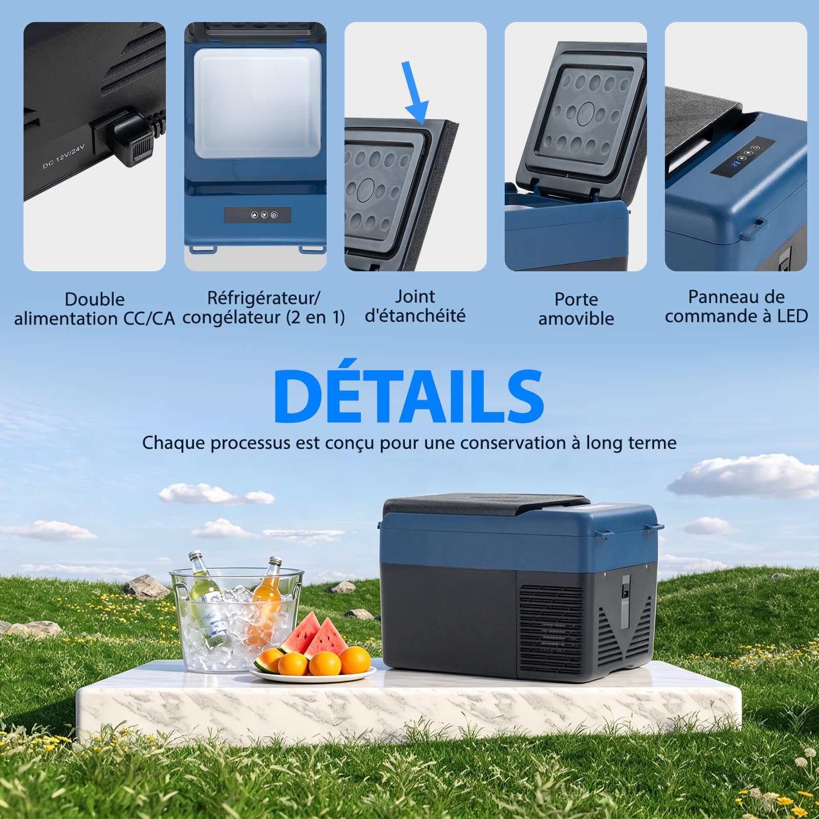 KI12 12L Glacière Electrique Voiture, Portable à Compression Réfrigérateur de Voiture,12/24V Mini Frigo pour Maison, pour dortoir, Camping ou Pique-Nique en Plein Air, 20 à 20℃