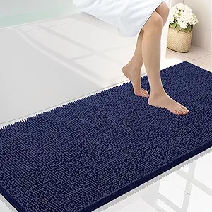 Smiry Luxury Chenille Bathroom Rugs 59x24, Extra Soft and Absorbent Shaggy Bath Mat, Machine Washable, Non-Slip Plush Carpet Runner for Tub, Shower, and Floor, Home Decor Accessories, Navy Blue