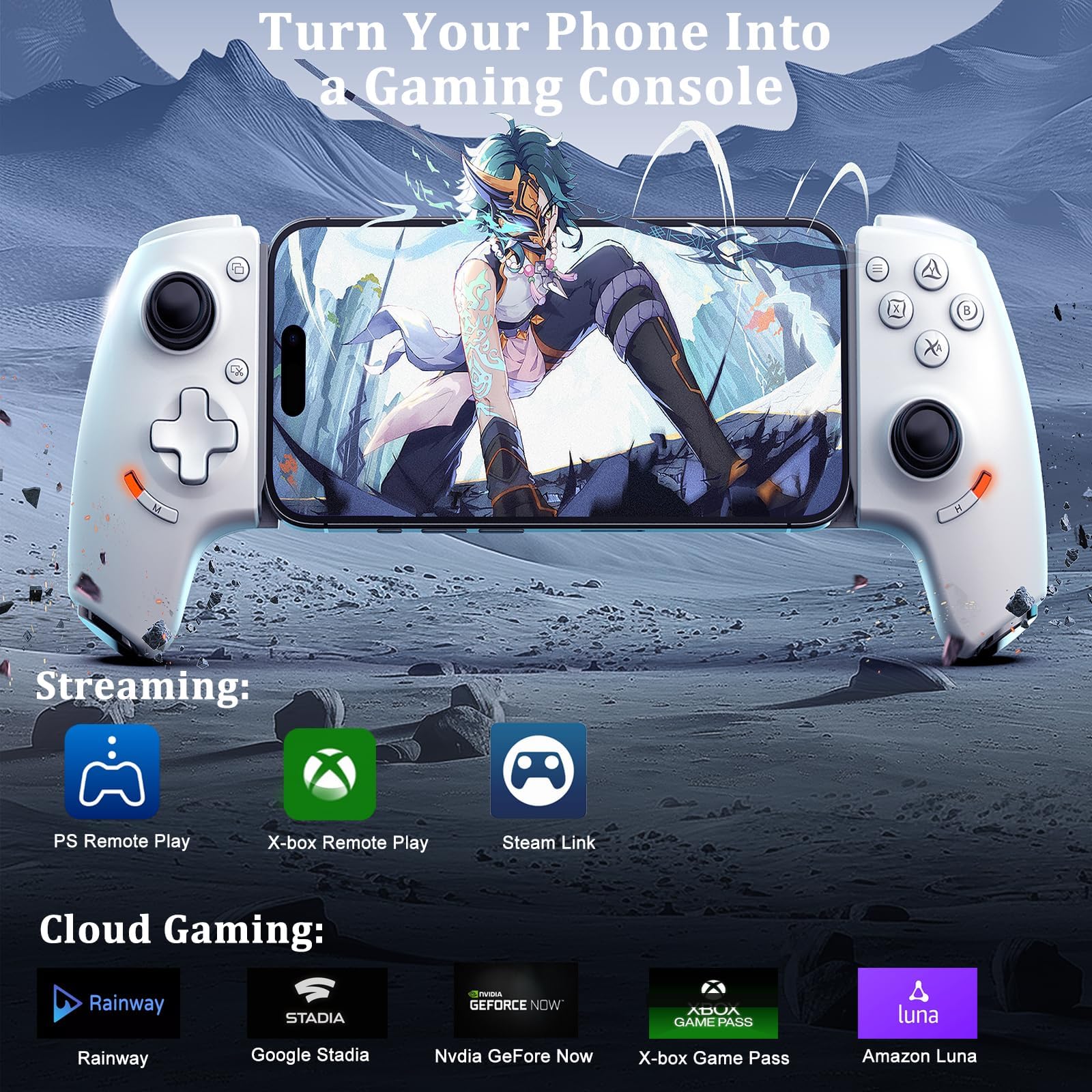Megadream Mobile Gaming Controller für iPhone 16/15 & Android USB C Handy Controller mit 3,5-mm-Audiobuchse, Handheld Wireless Gamepad für PS5/PS4/Xbox/PC, Hall-Joysticks/Trigger,Cloud-Gaming Weiß